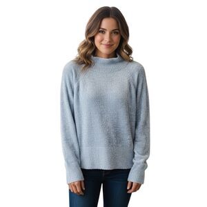 DKNY Jeans Blue Mock-neck Chenille Sweater Raglan Sleeves NWT